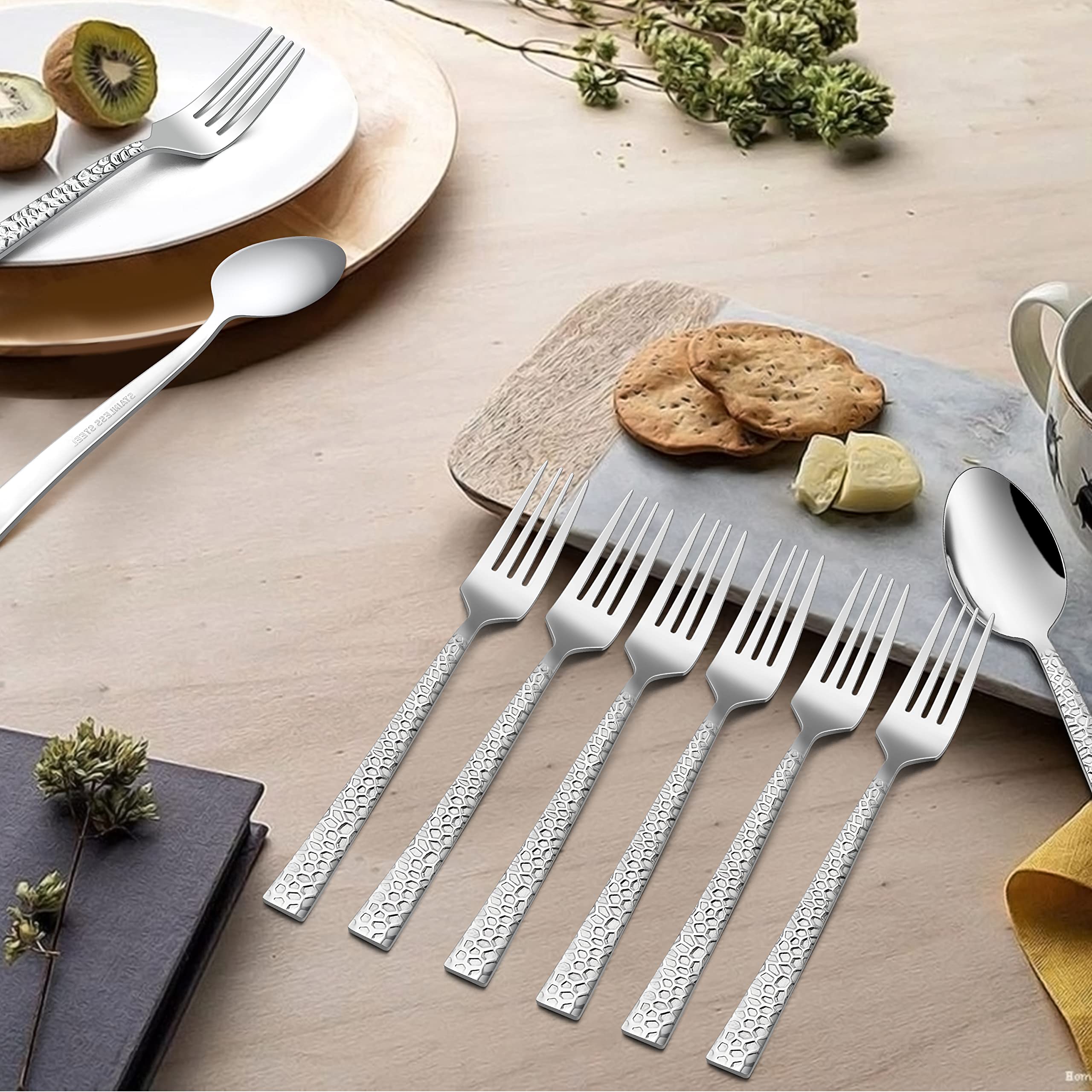 Hammered 12 Pieces Dinner Forks Set, Haware Stainless Steel 7.9 Silverware Set For Home/Kitchen/Restaurant, Classic Elegant Desi